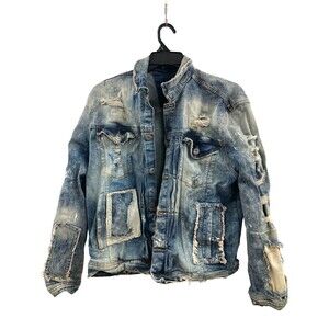 Jordan Craig Legacy Edition Men's X-Large Distressed Denim Jacket Blue Ripped